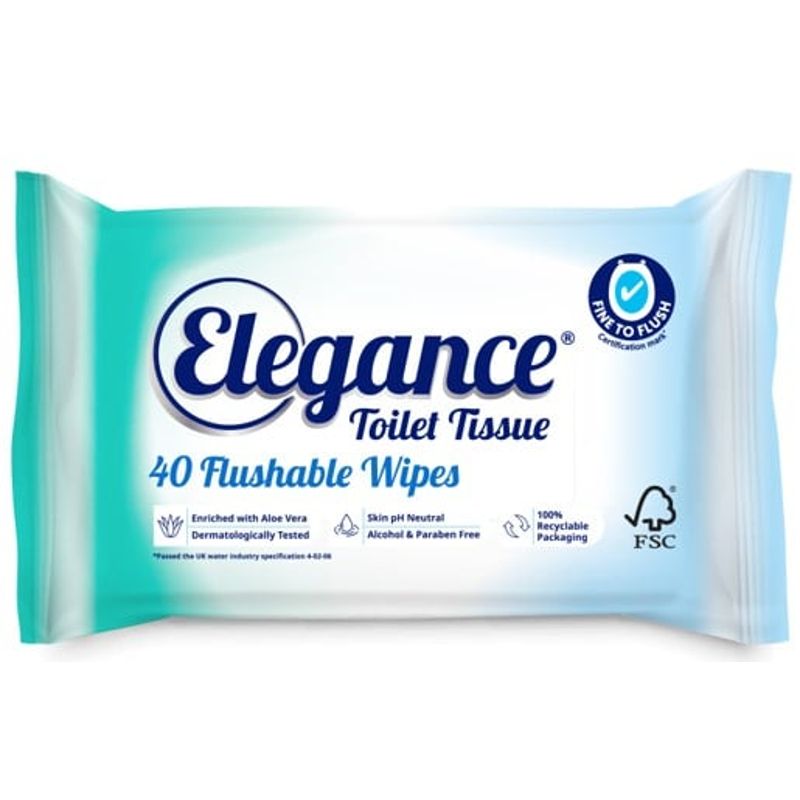 Elegance Flushable Toilet Tissue Wipes 40 Pack