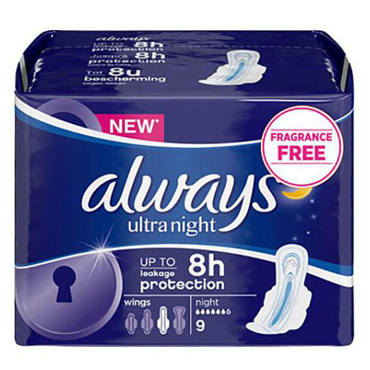 Always Ultra Night with Wings Sanitary Towels 9 Pack