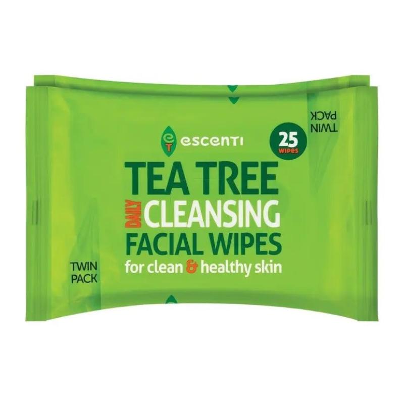 Escenti Tea Tree Cleansing Facial Wipes 2 x 25 Pack