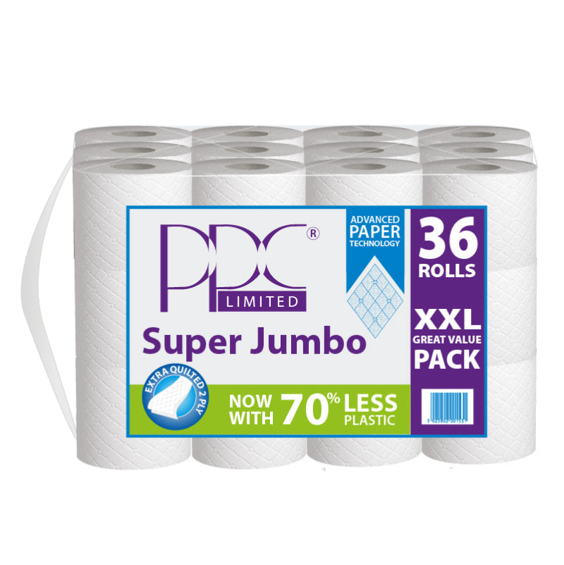 PPC Super Jumbo White Quality Toilet Paper 36 Roll Value Pack