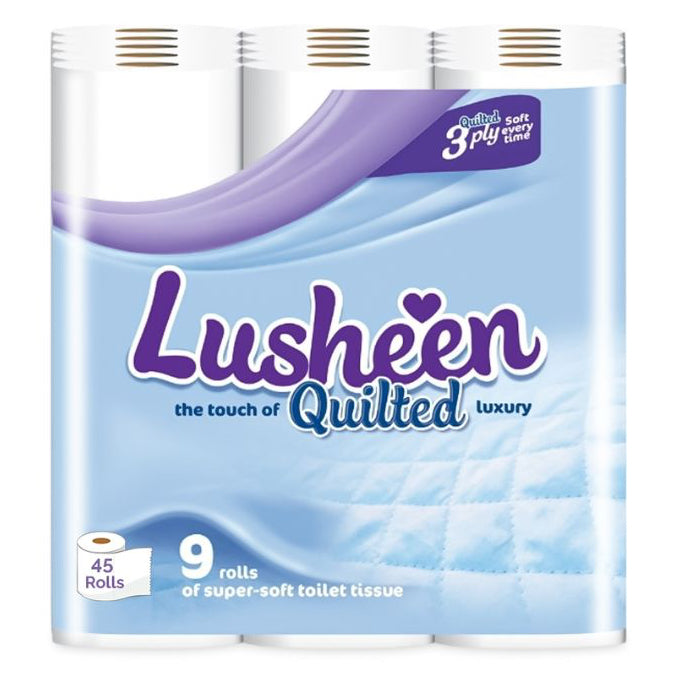 Lusheen Quilted 3 Ply Toilet Roll 9 Pack White