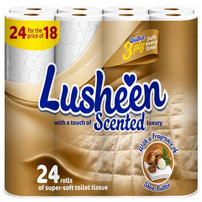 Lusheen Scented 3 Ply Shea Butter Toilet Roll 24 Pack