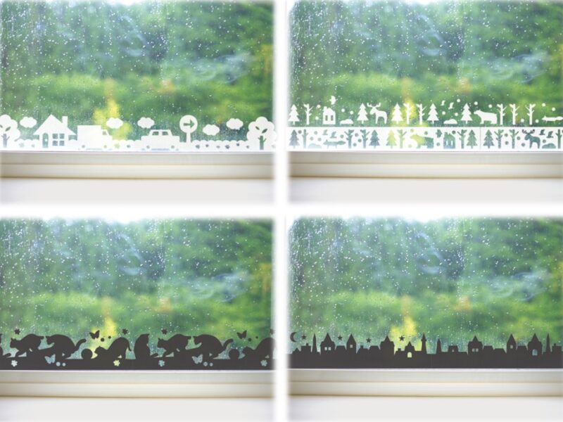 Four KOKUBO decorative condensation absorbing sheet designs on windows
