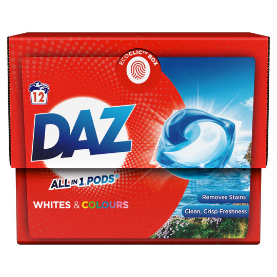 Daz All in 1 Laundry Washing Pods Whites & Colours 12 Washes