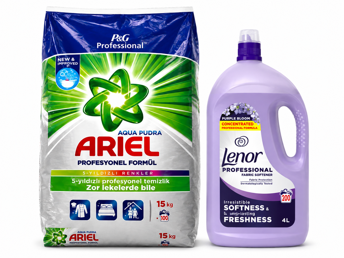 Mega Deal Ariel Washing Powder 15kg + 4l Lenor Purple Bloom