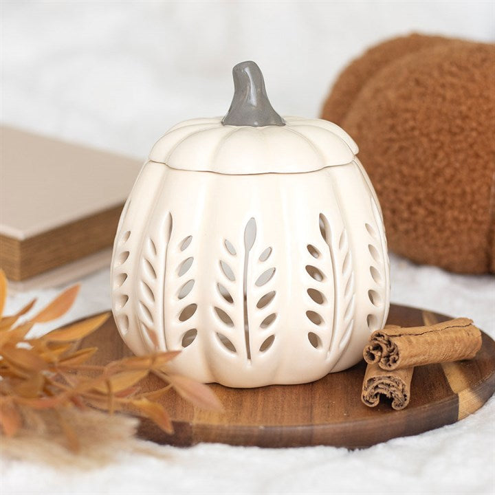 Cream Leaf Cut-Out Pumpkin Oil Burner & Wax Warmer autumn home decor