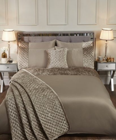 Emma Barclay Elysium Quilted Velvet Sequin Duvet Set – Mink bedding set