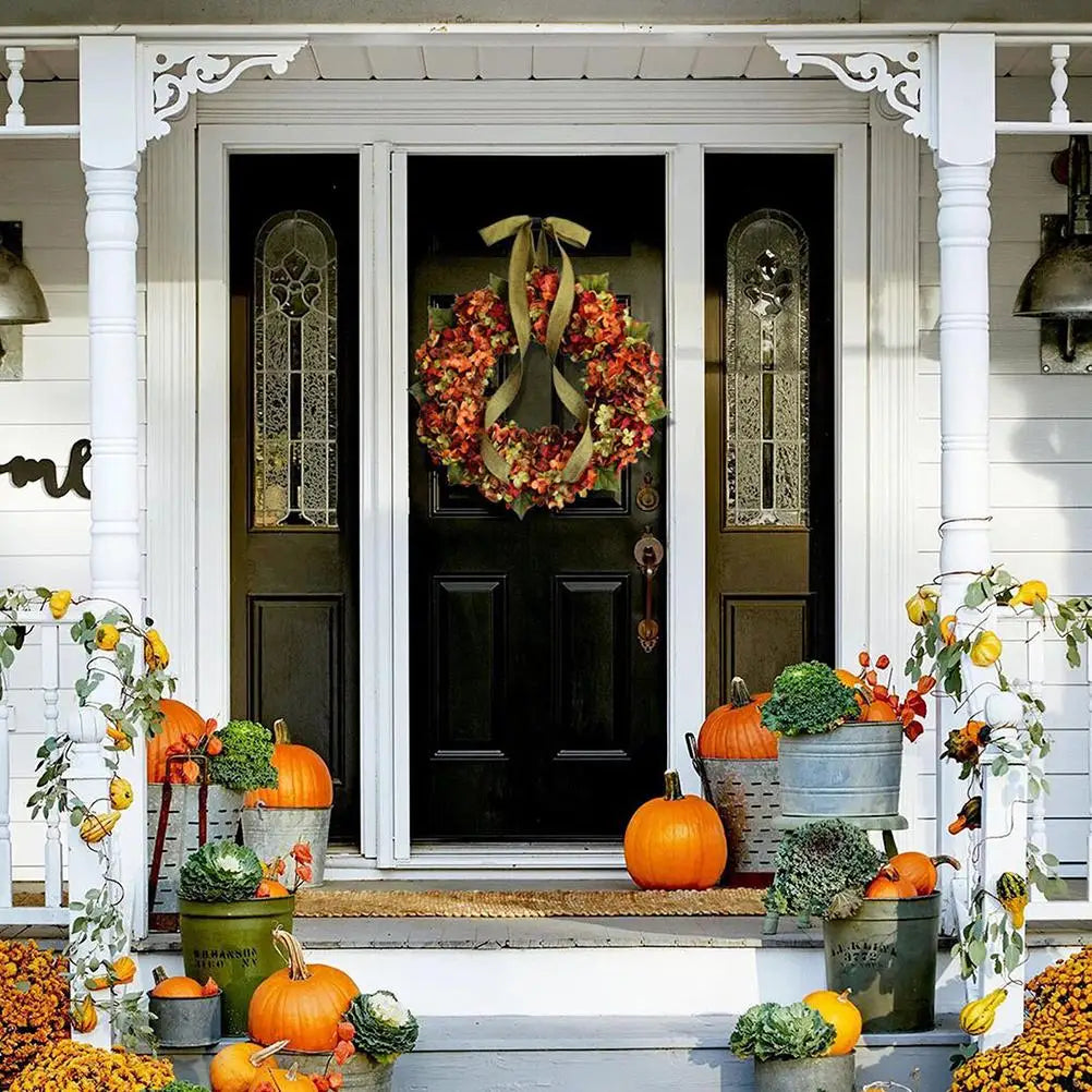 Autumn Hydrangea Door Wreath with Bow – 30 cm