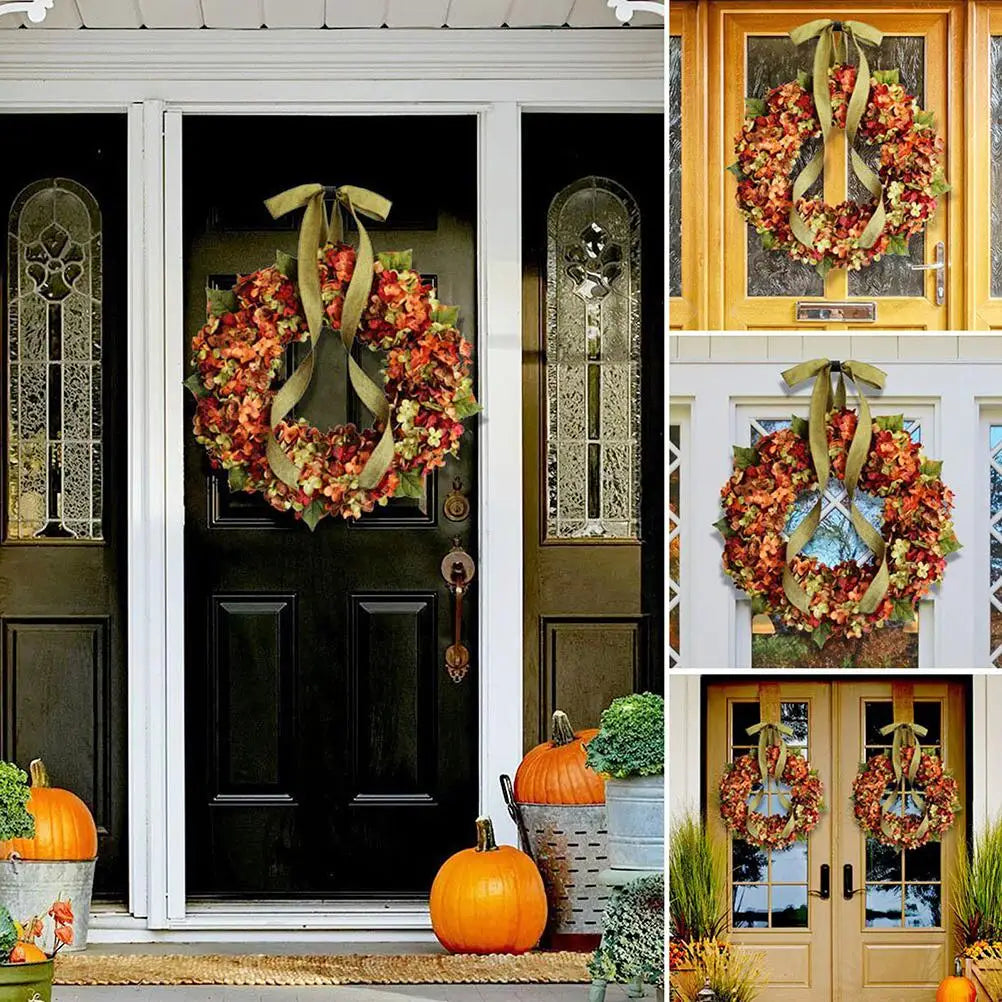 Autumn Hydrangea Door Wreath with Bow – 30 cm