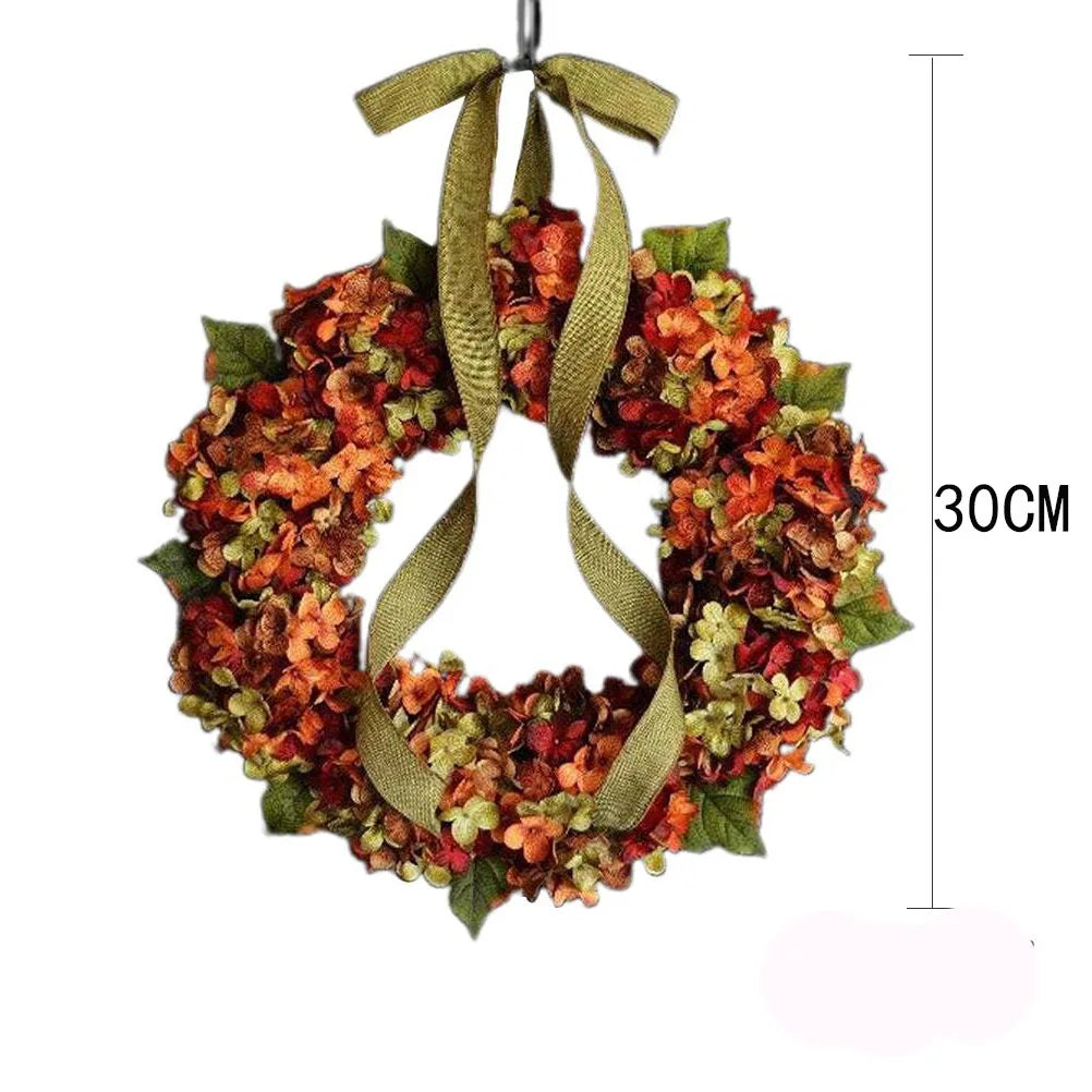 Autumn Hydrangea Door Wreath with Bow – 30 cm