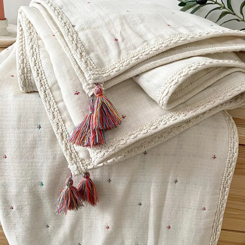 6-Layer Cotton Muslin Baby Blanket – Boho Print – Cross Bohemia / 90 x 110cm