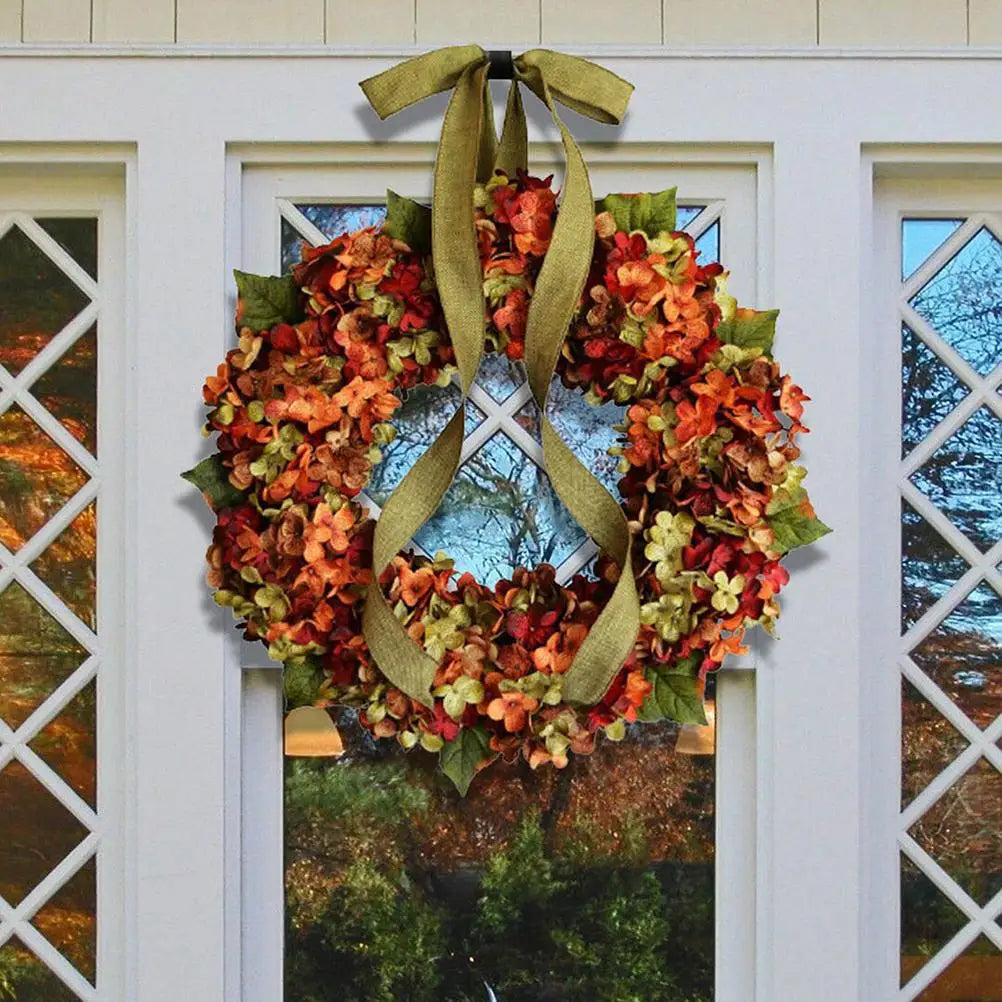 Autumn Hydrangea Door Wreath with Bow – 30 cm