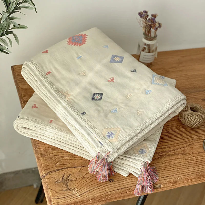 6-Layer Cotton Muslin Baby Blanket – Boho Print