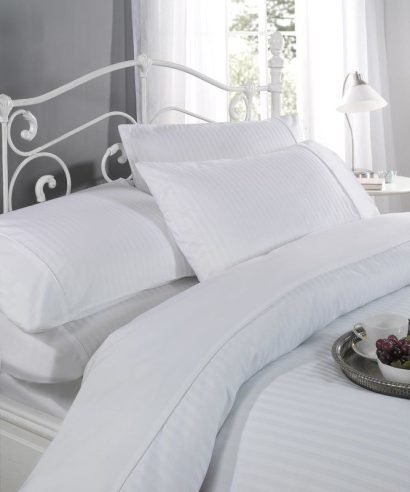 Emma Barclay Carlton 300TC Cotton Sateen Stripe Duvet Set – White bedding set