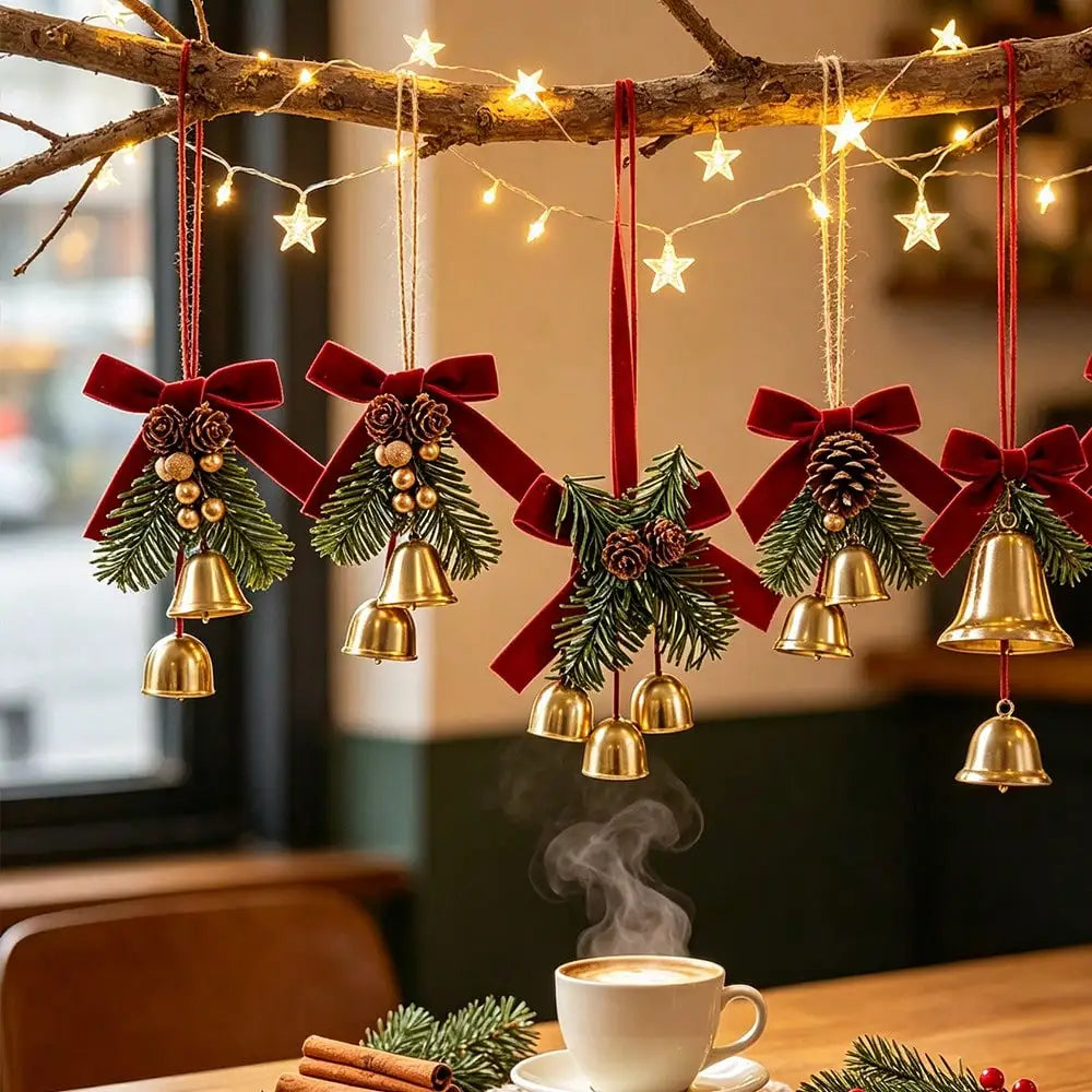 Christmas Bell Decoration with Velvet Bow & Pine - view 5 - LOWZY