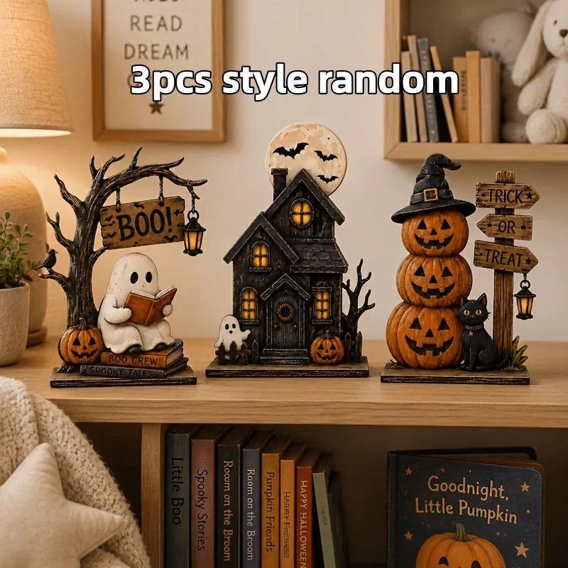 Vintage Halloween Wooden Block Decorations – 3 or 6 Pack