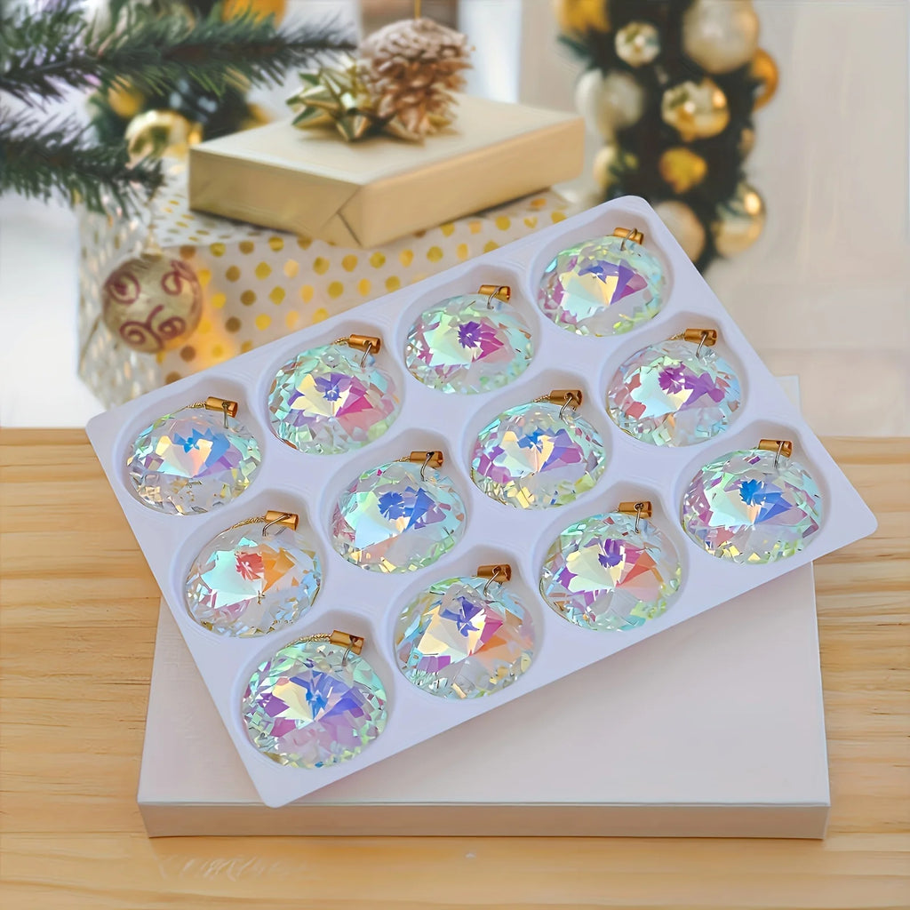Iridescent Crystal Christmas Ornaments – 12 Pack - 12pcs - LOWZY