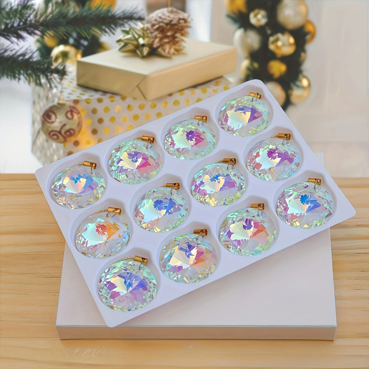 Iridescent Crystal Christmas Ornaments – 12 Pack - 12pcs - LOWZY
