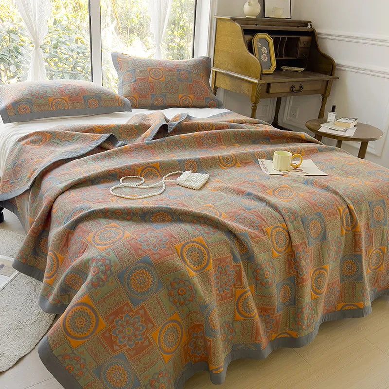 Vintage Cotton Jacquard Blanket & Pillow Towel Options – Clusters of flower / 200x230cm Blanket