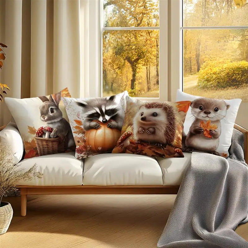 Autumn Woodland Animal Cushion Cover – 40–60 cm