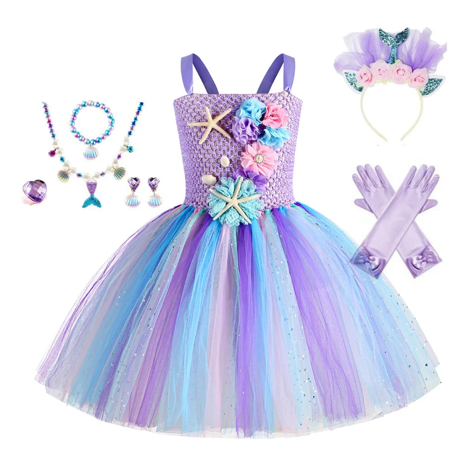 Girls' Mermaid Tutu Dress with Flower Headband