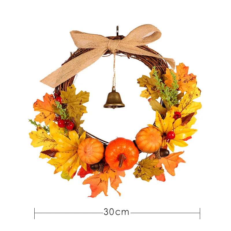 white pumpkin autumn wreath with foliage and berries