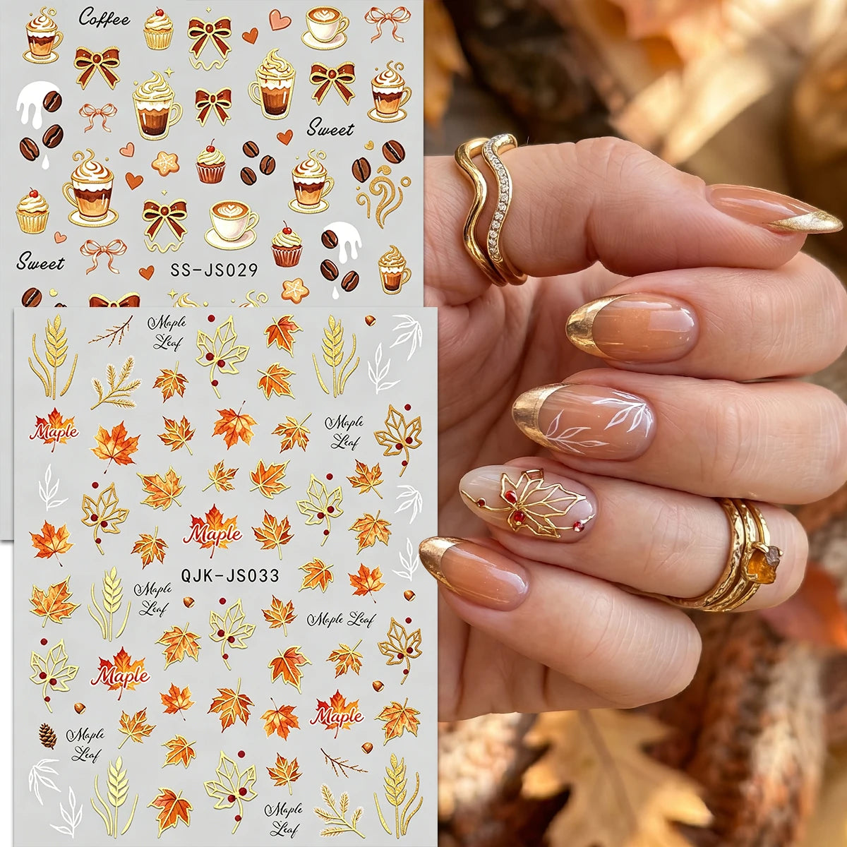 Metallic Autumn Nail Art Stickers – Fox, Hedgehog & Leaves