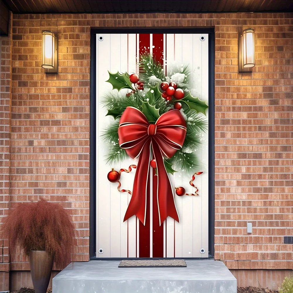 Holly Berry Christmas Door Cover – 180 × 90cm