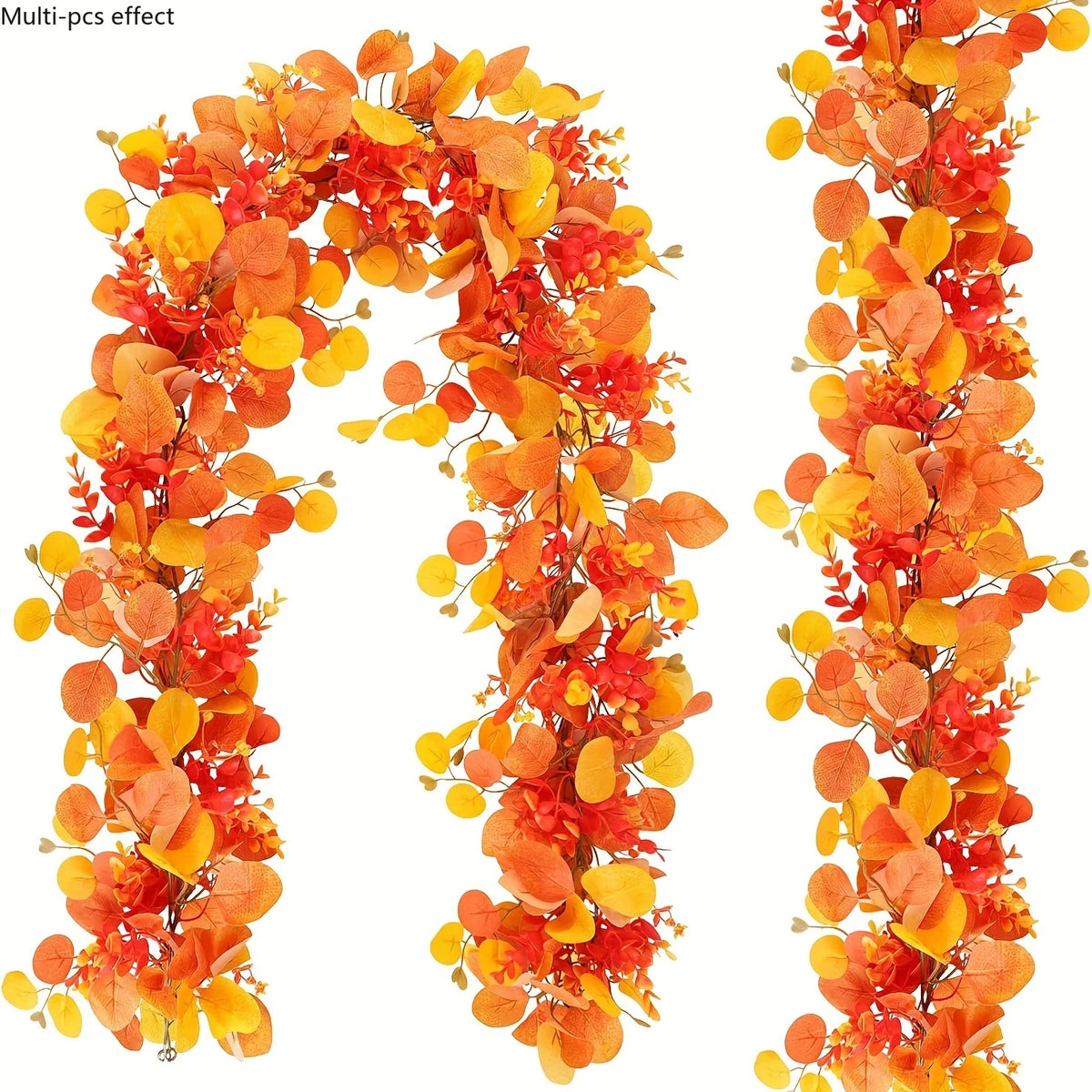 orange autumn eucalyptus and maple leaf hanging garland