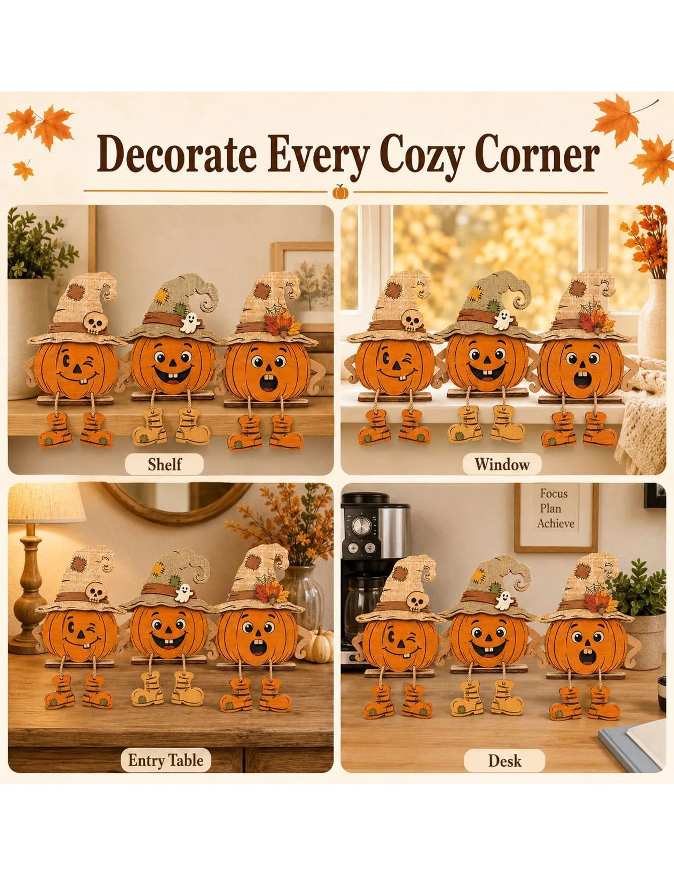 autumn wooden wall sign with pumpkin and maple leaf design