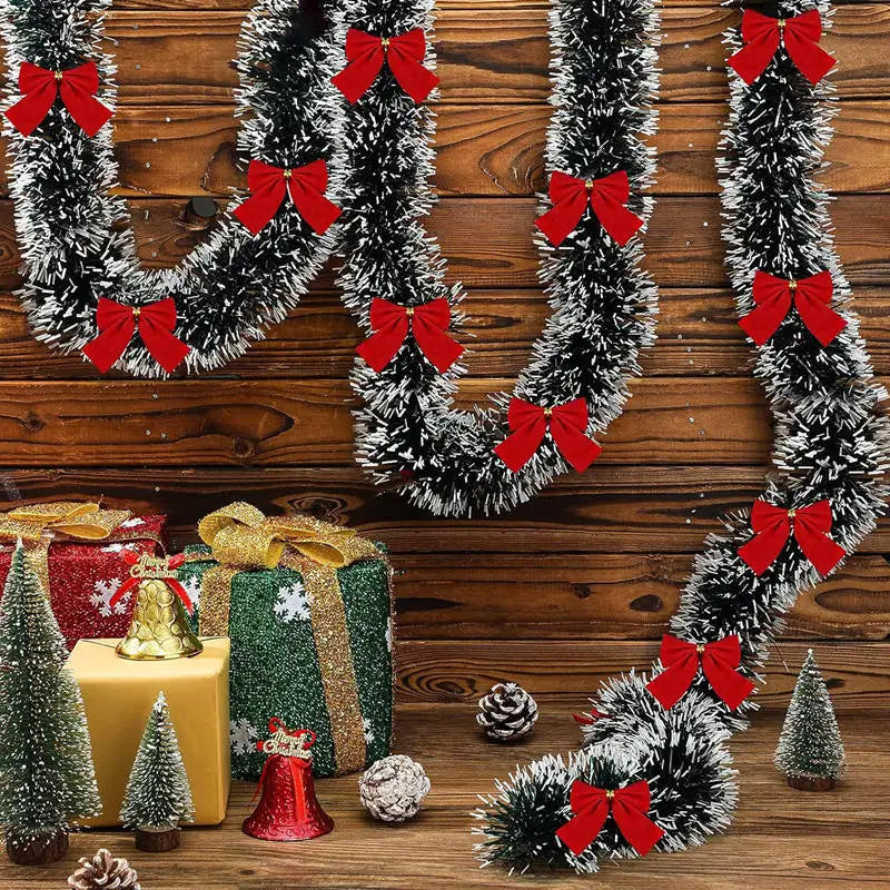 4m Christmas Tinsel Garland with Bows - LOWZY