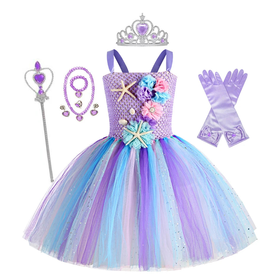 Girls' Mermaid Tutu Dress with Flower Headband