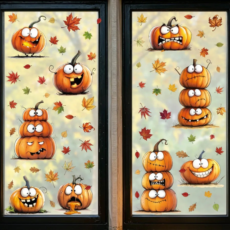 6-Piece Autumn Window Cling Set – Pumpkins & Maple Leaves