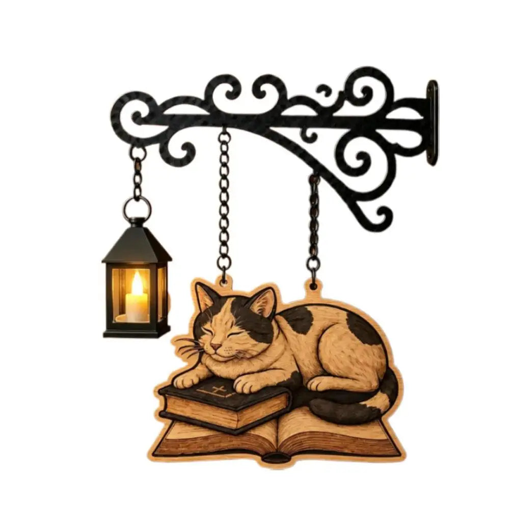 Cat Bookshelf Lantern Light – Vintage Reading Corner Décor