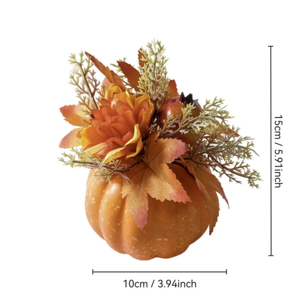 artificial autumn pumpkin ornament with chrysanthemum detail