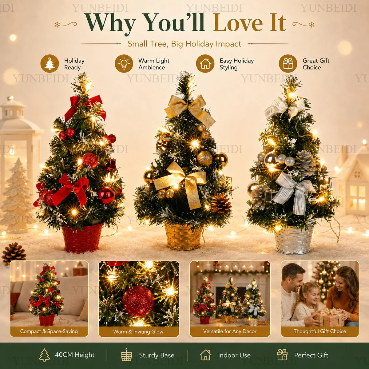 40cm LED Mini Artificial Christmas Tree - LOWZY