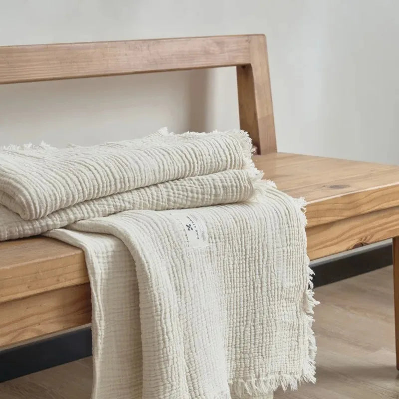 4-Layer Cotton Muslin Throw with Tassels – 2 Sizes – Brown / 200x230cm