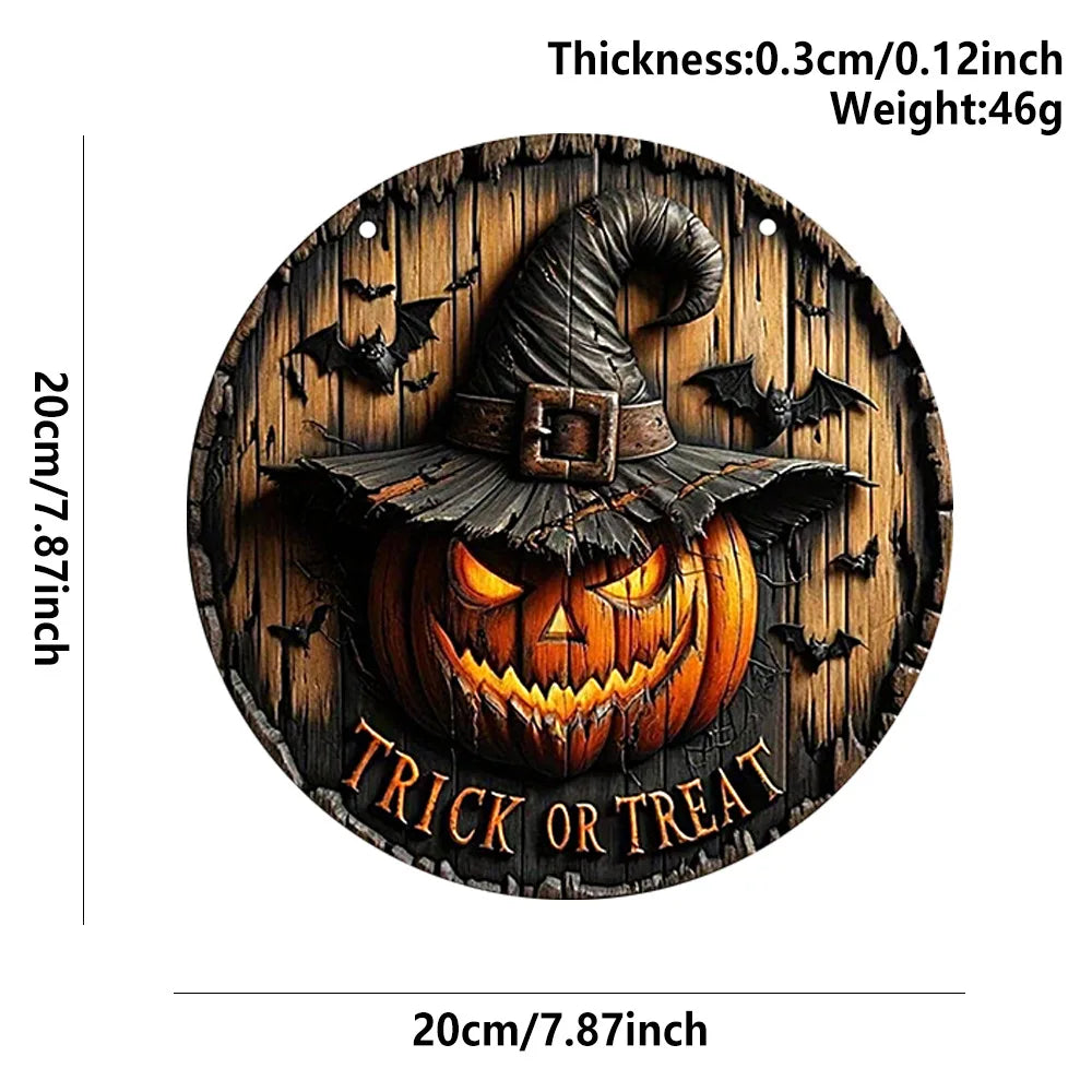 Wooden Halloween Round Sign – Pumpkin & Ghost 20 cm