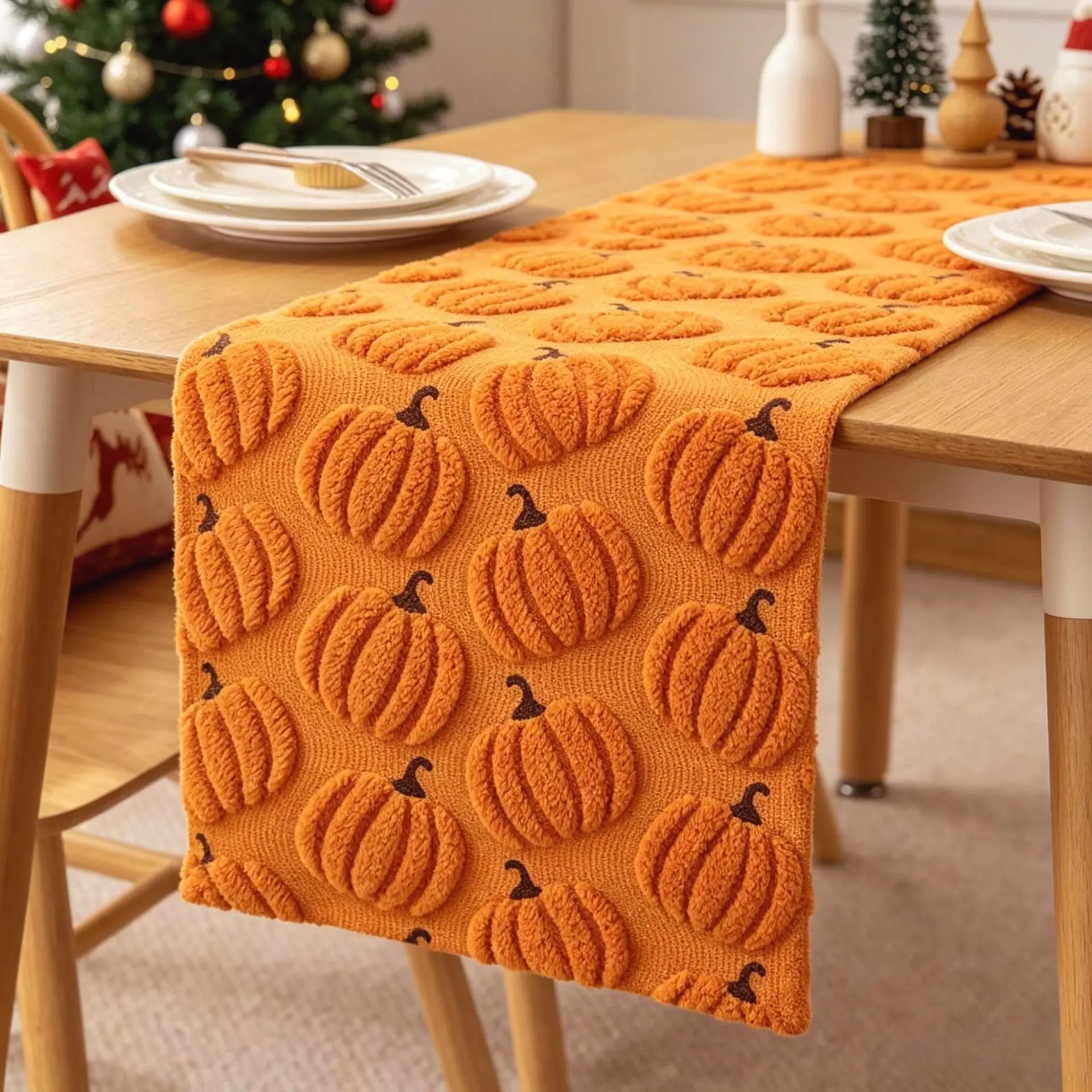embroidered pumpkin autumn table runner