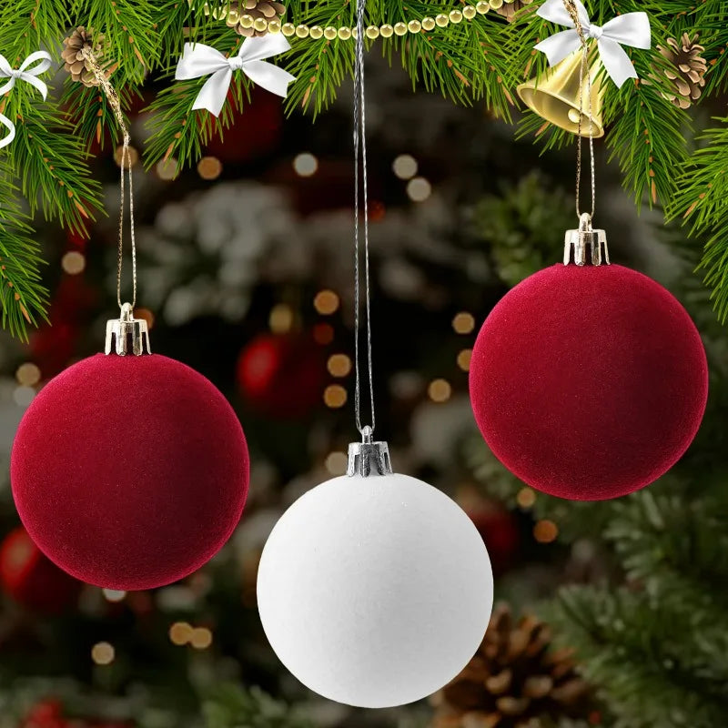 Flocked Velvet Christmas Baubles - white - LOWZY