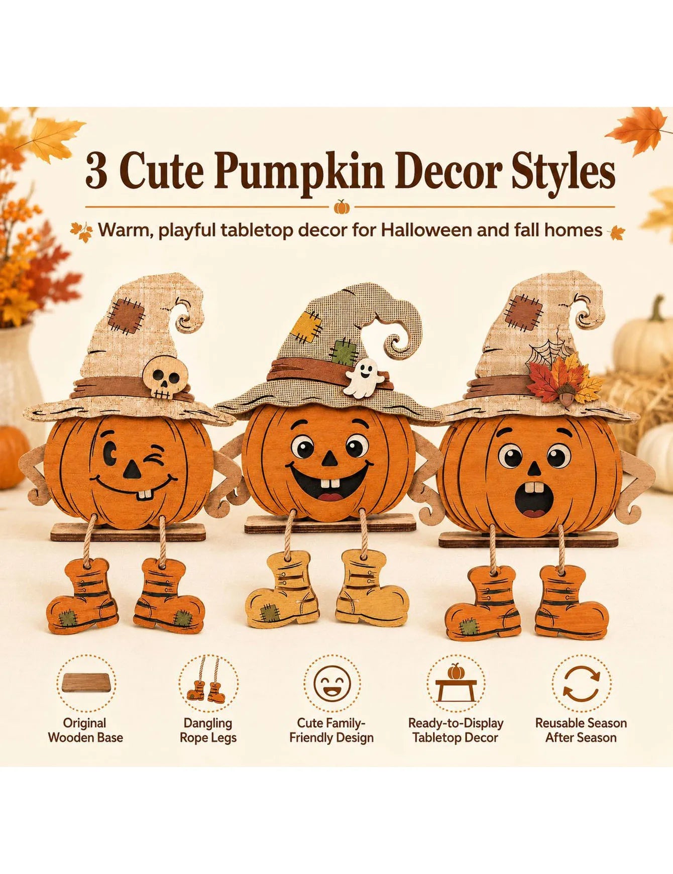 autumn wooden wall sign with pumpkin and maple leaf design