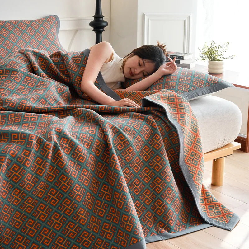 Vintage Cotton Jacquard Blanket & Pillow Towel Options – Sea of flower / 200x230cm Blanket