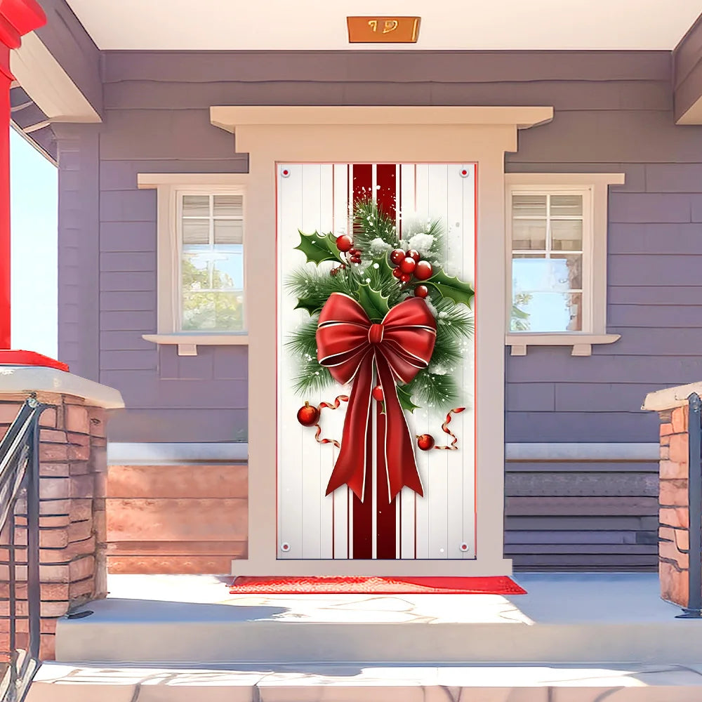 Holly Berry Christmas Door Cover – 180 × 90cm