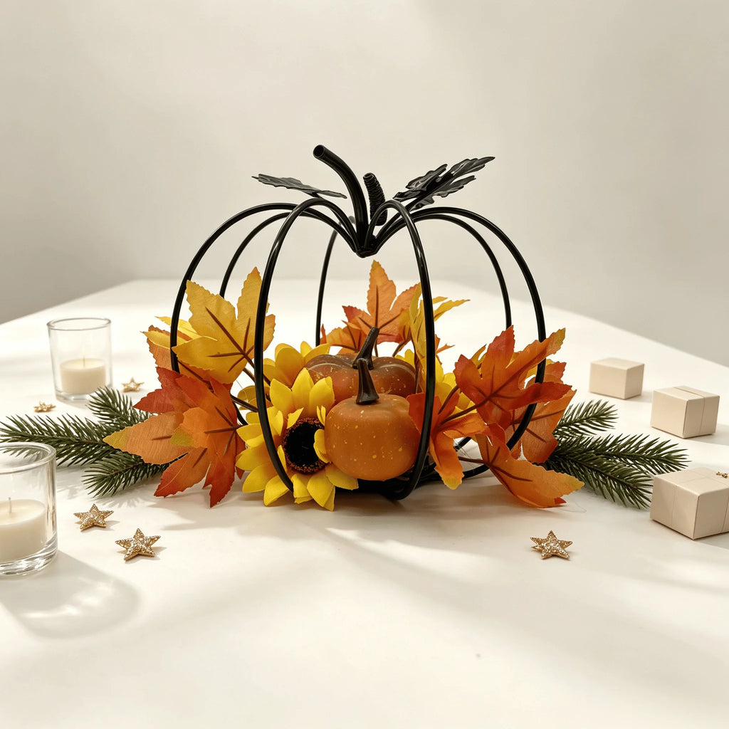 Black Metal Pumpkin Table Decoration – Autumn Harvest