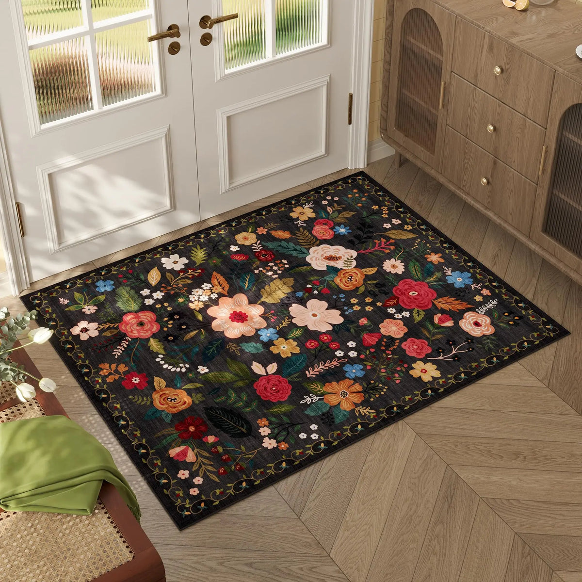VIKAMA Boho Floral Washable Doormat