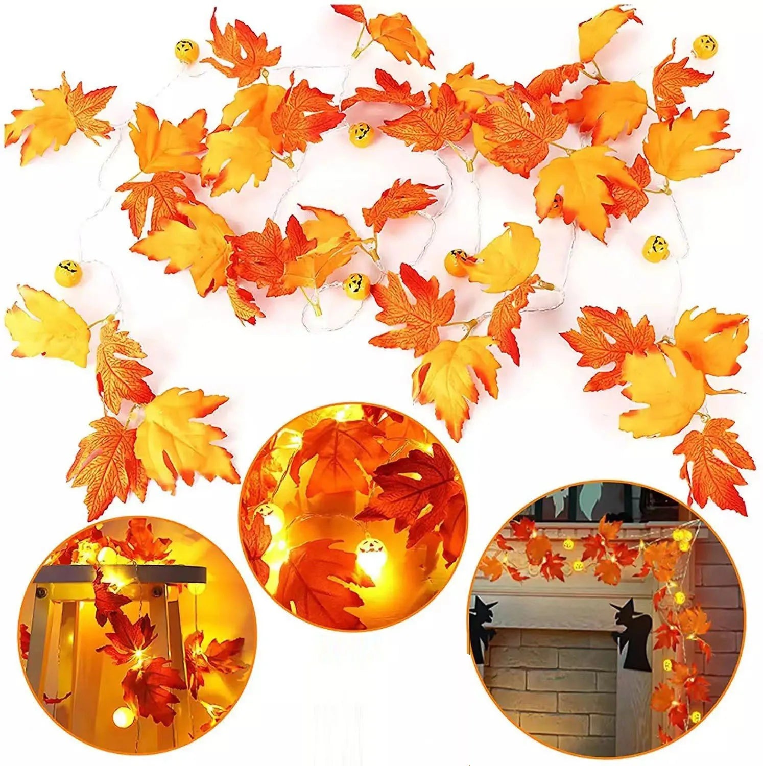 LED Autumn Maple Leaf & Pumpkin Garland