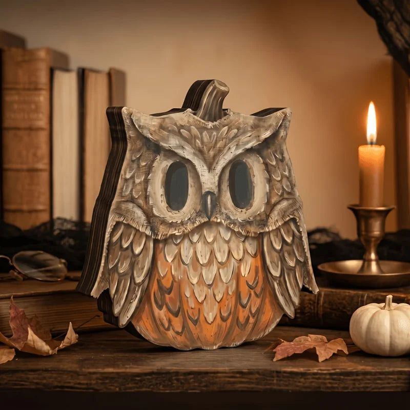 retro wooden autumn and Halloween shelf block decoration