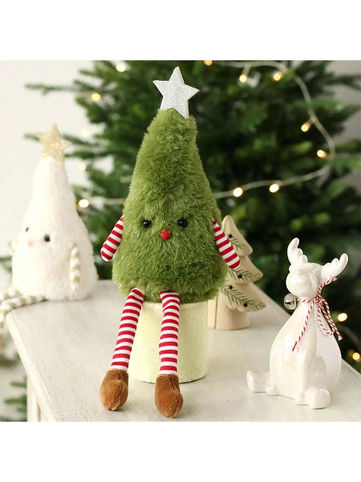 Plush Christmas Tree Doll – White or Green Festive Décor