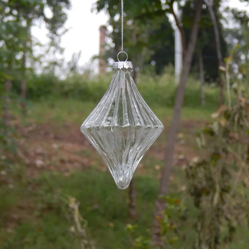 Ribbed Glass Christmas Drop Ornament - 16 - LOWZY