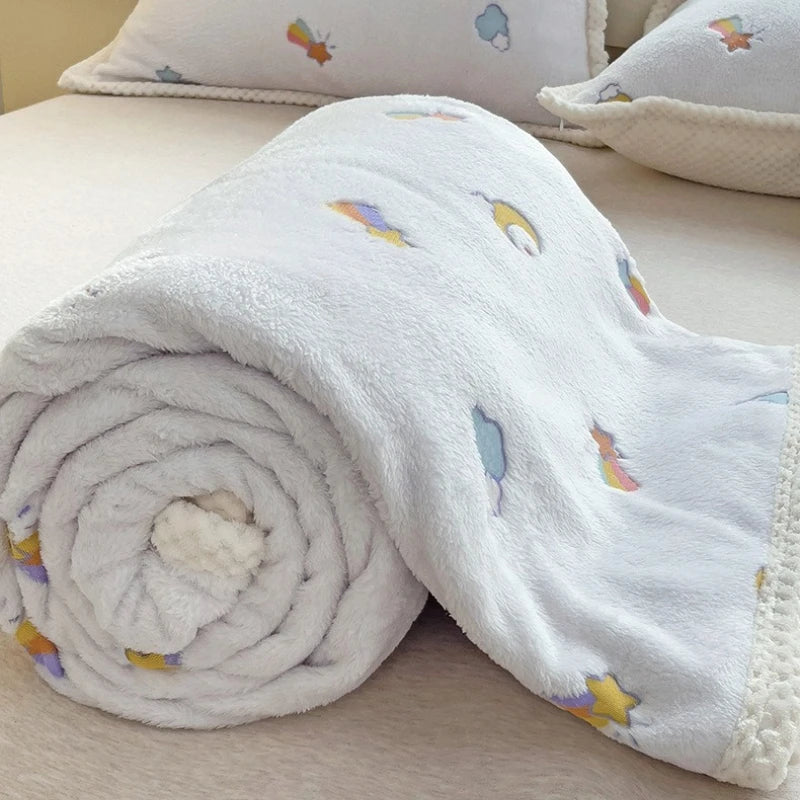 Cartoon Flannel Baby Blanket – Pushchair & Nap Throw – Pink peach / 100x150cm